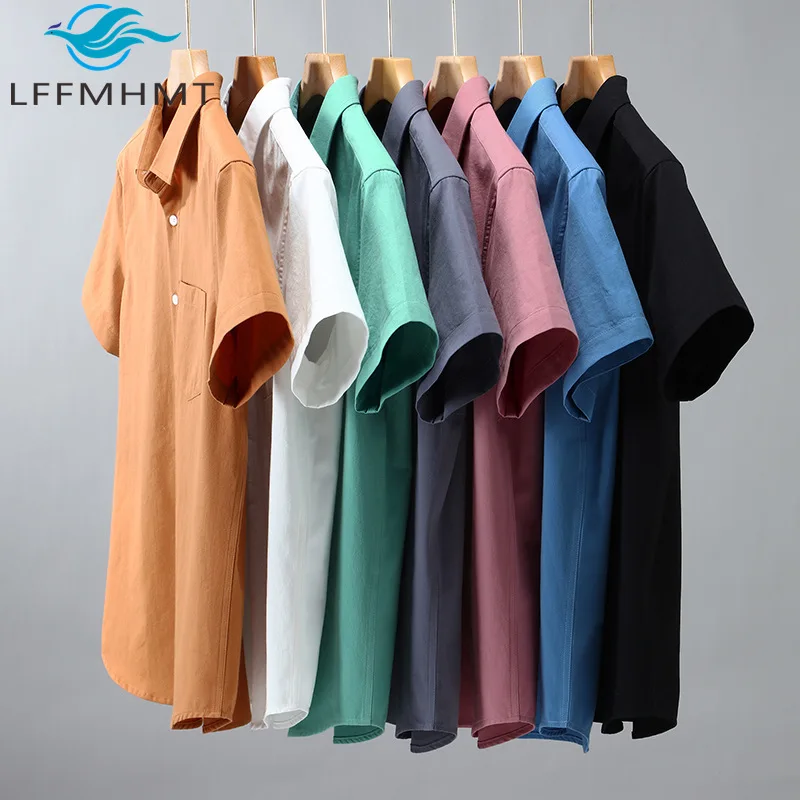 

1502 American-style Heavyweight Short-sleeve Shirt for Men Summer Solid Color Turn-down Collar Pure Cotton Casual White Shirt