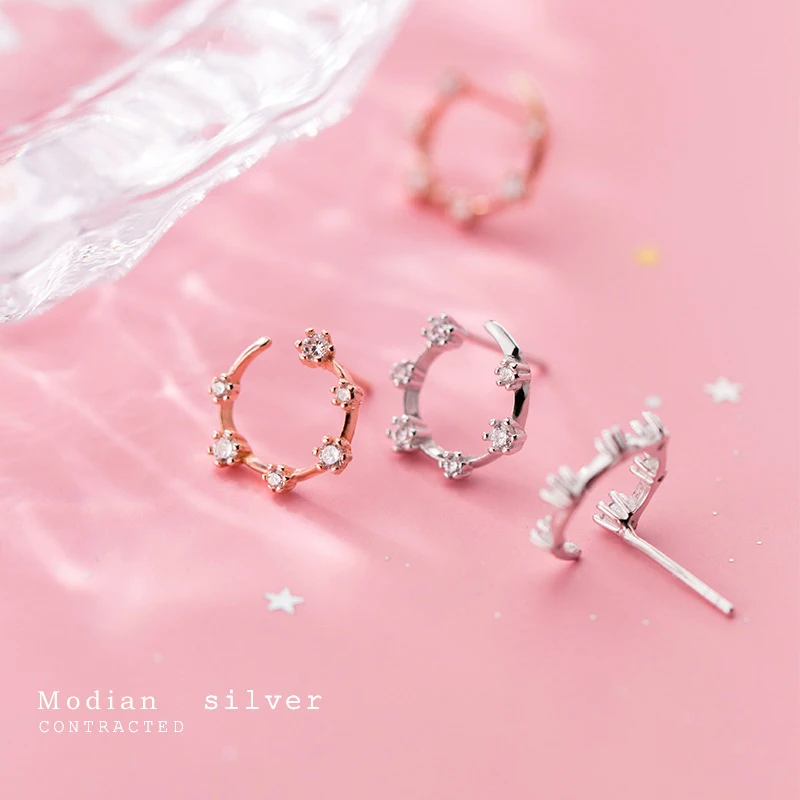 MODIAN moda ślub zaręczyny Ear Pin dla kobiet 925 Sterling Silver Radiant cyrkon c-kształt kolorowe Stud Earrng Fine Jewelry — zdjęcie 4