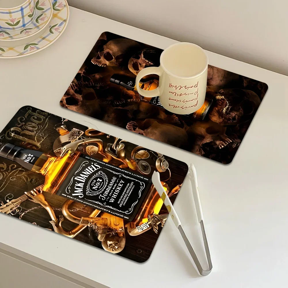 J-Jack-Daniels whisky Pattern Floor Kitchen Draining Mat Non-slip Drain Dish Mats Coffee Pad Heat Resistant Dinnerware Pads