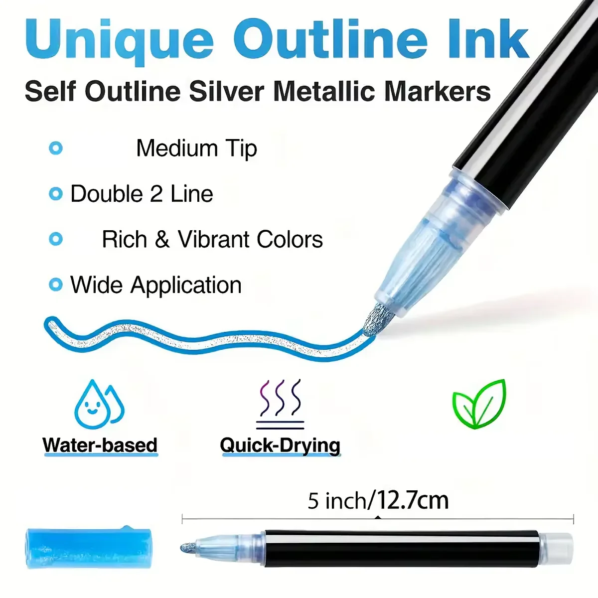 48 Colors Double Line Outline Metallic Highlighter Pens – Magic Glitter Drawing Markers, Water-Based & Quick Drying