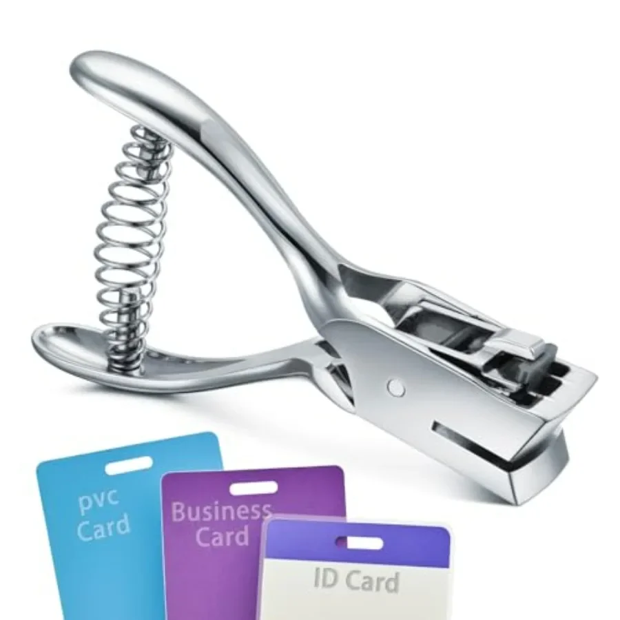 All Metal Handheld Slot Hole Punch for ID Cards No Burrs One Slot Badge Hole Puncher for PVC Cards and Blinds 15mm x 3mm Hole S