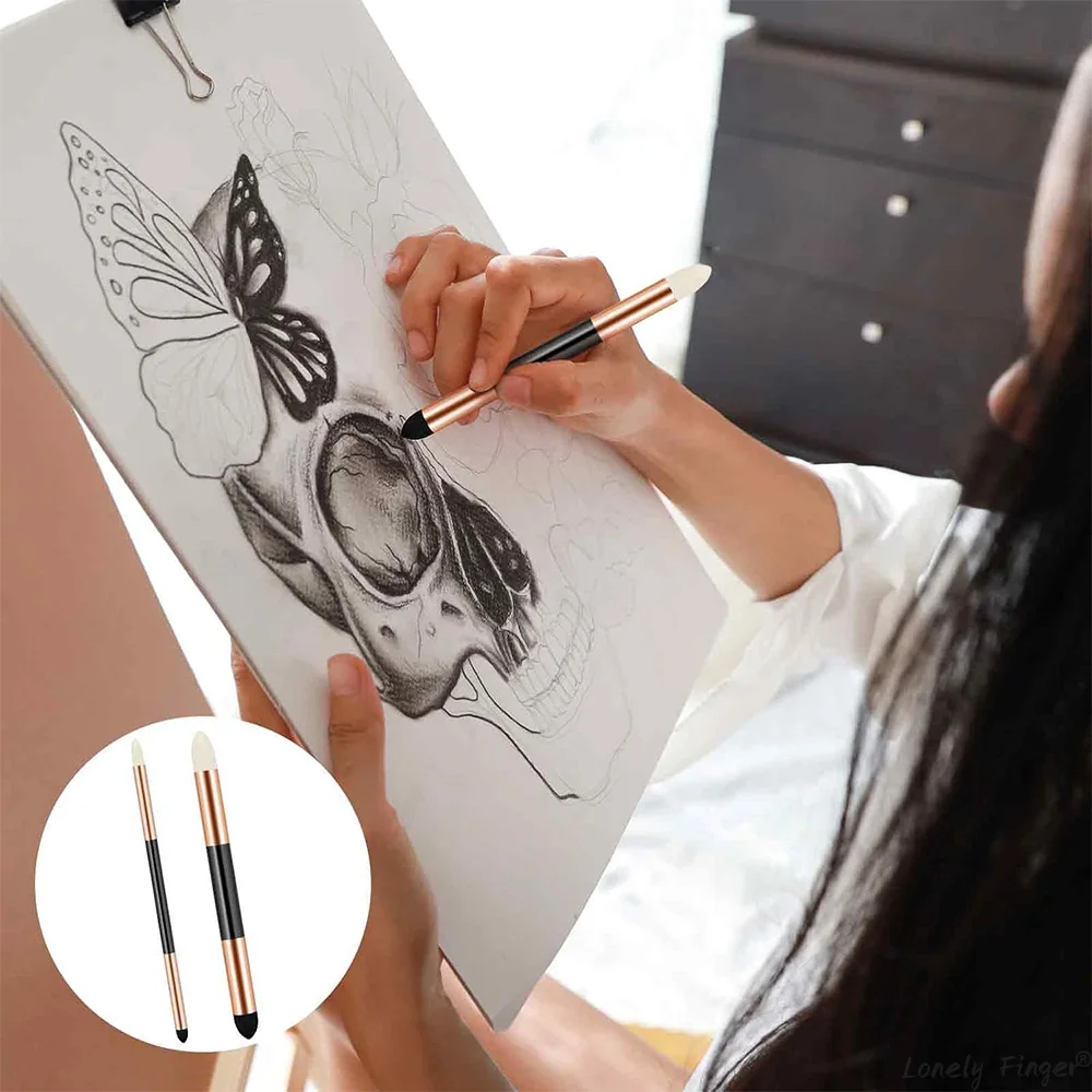 Stylo éponge de mélange d'artiste, 2 pièces, double pointe, lavable, croquis, brosse éponge à frotter, réutilisable, dessin, Art, outils de mélange Pastel doux