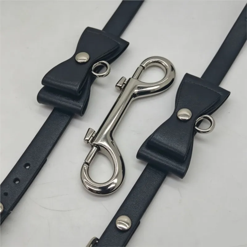 PU Leather Wrist Cuffs Adjustable Wrist Straps Bowknot With Double End Snap Hook Gothic Couple Cosplay Games Costume Accessory