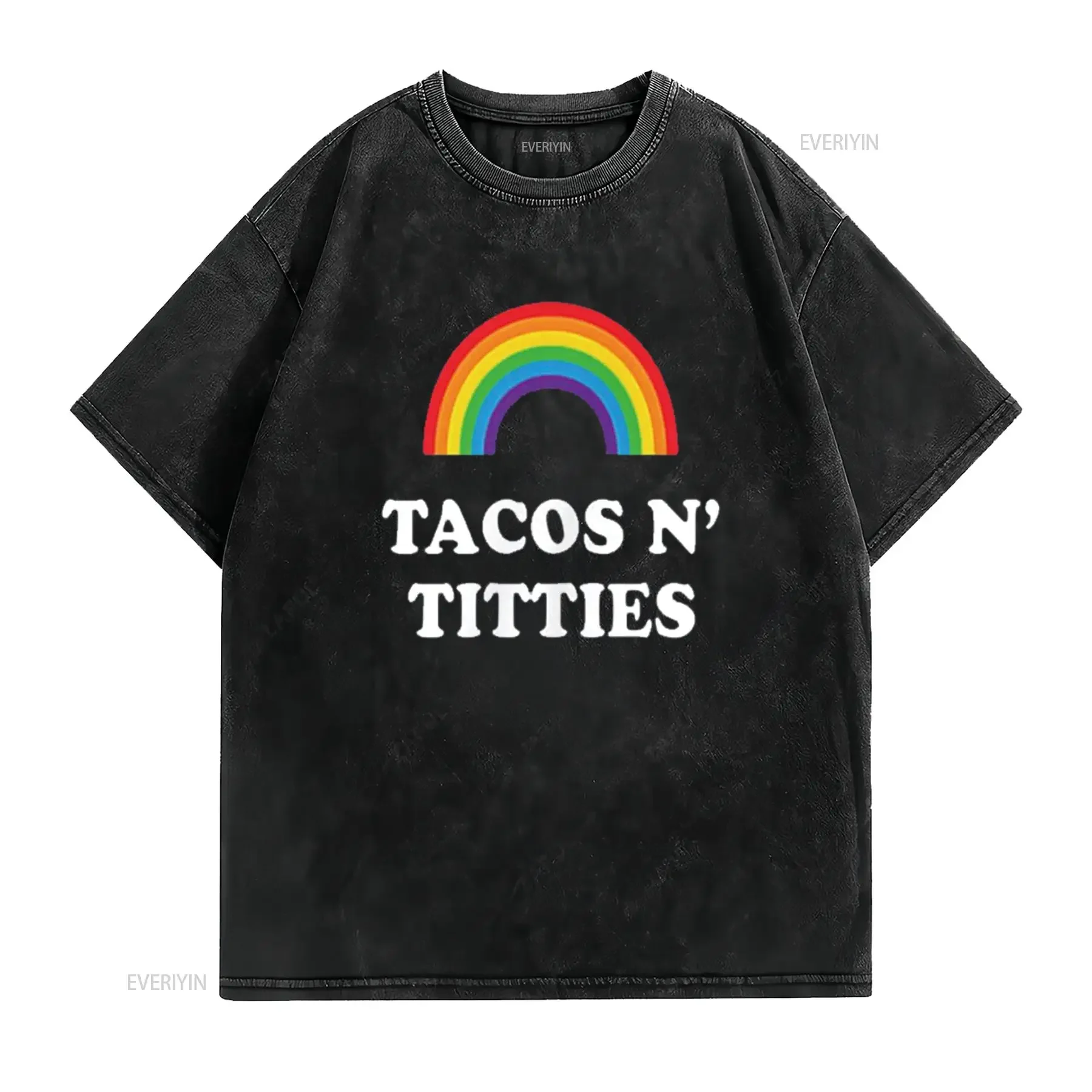 Tacos and Titties Funny LGBT Gay Pride Lesbian LGBTQ T Shirt vintage Washed Casual graphic streetwear homme Soft Comfortable