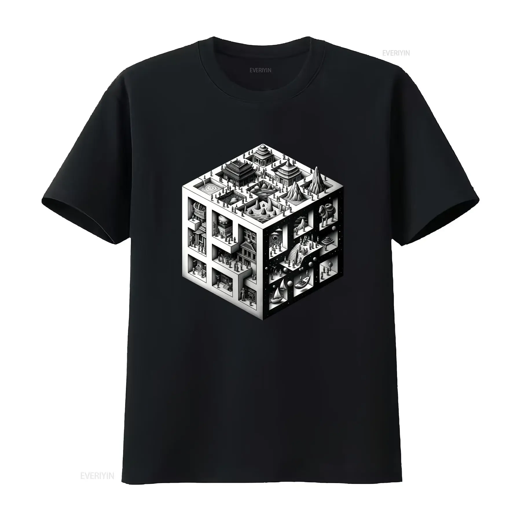 M C Escher Surreal Morphing geometric T Shirt  for Him or Her Birthday tee vintage Washed streetwear Stylish fashion graphic