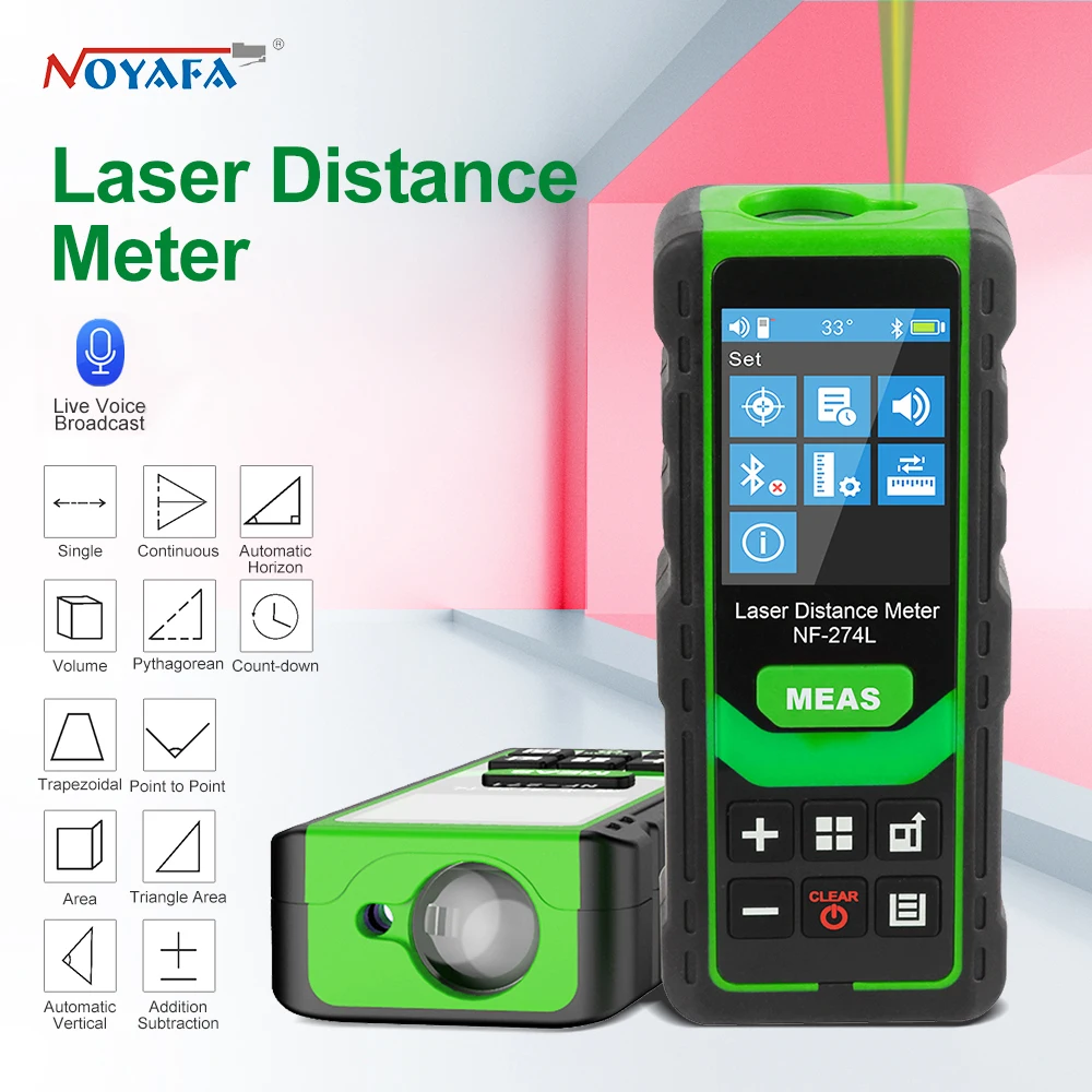 Noyafa Laser Distance Meter Green Beam Laser Rangefinder High Accuracy Professional Laser Meter Range Finder Measure Device Tool