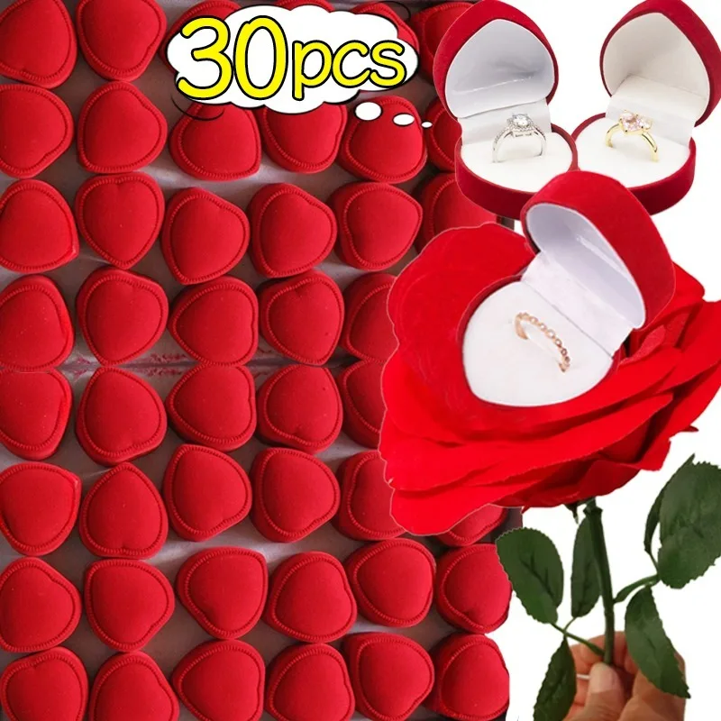 1/30Pcs Beflockung Rot Herz Form Ring Boxen für Hochzeit Ring Romantische Valentinstag Geschenke Charms Schmuck Vitrinen großhandel