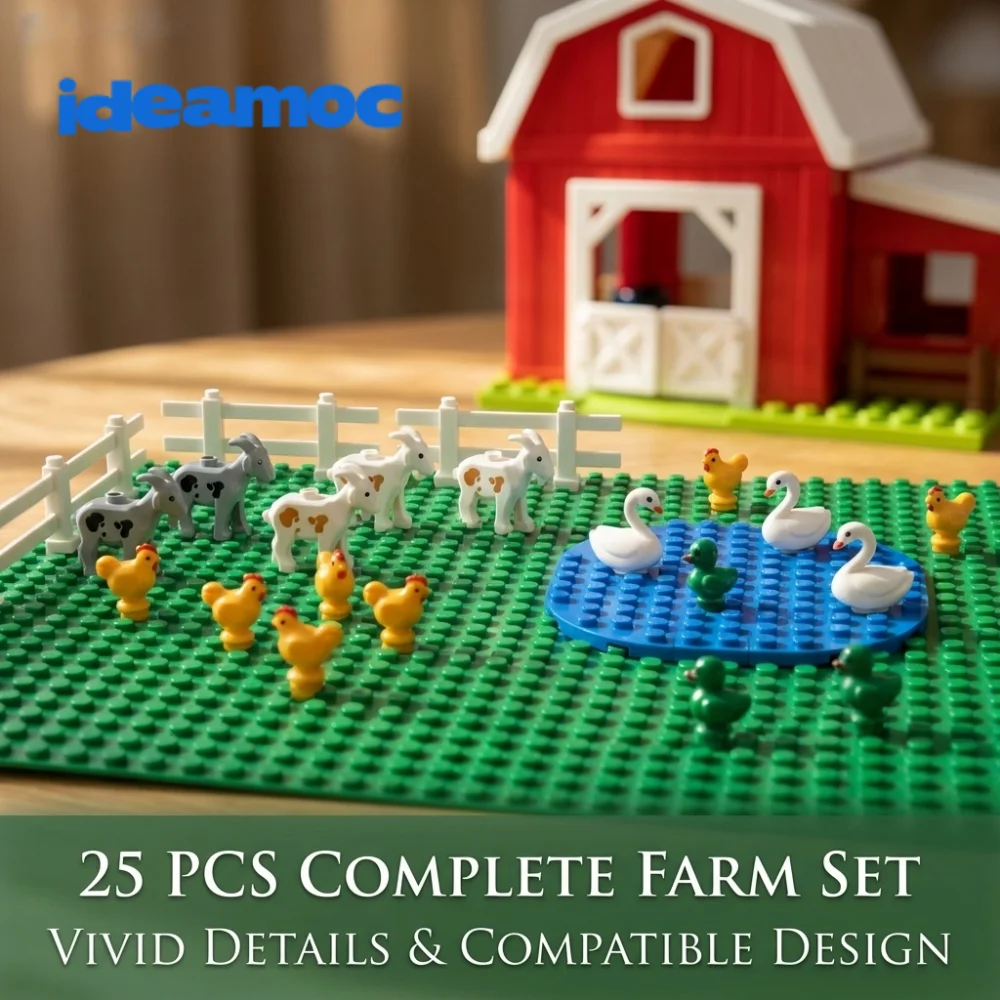 

IDEAMOC 25Pcs Farm Animal Building Blocks DIY Toys Compatible with Major Brick Brands, Goat/Swan/Chicken/Duck Bricks