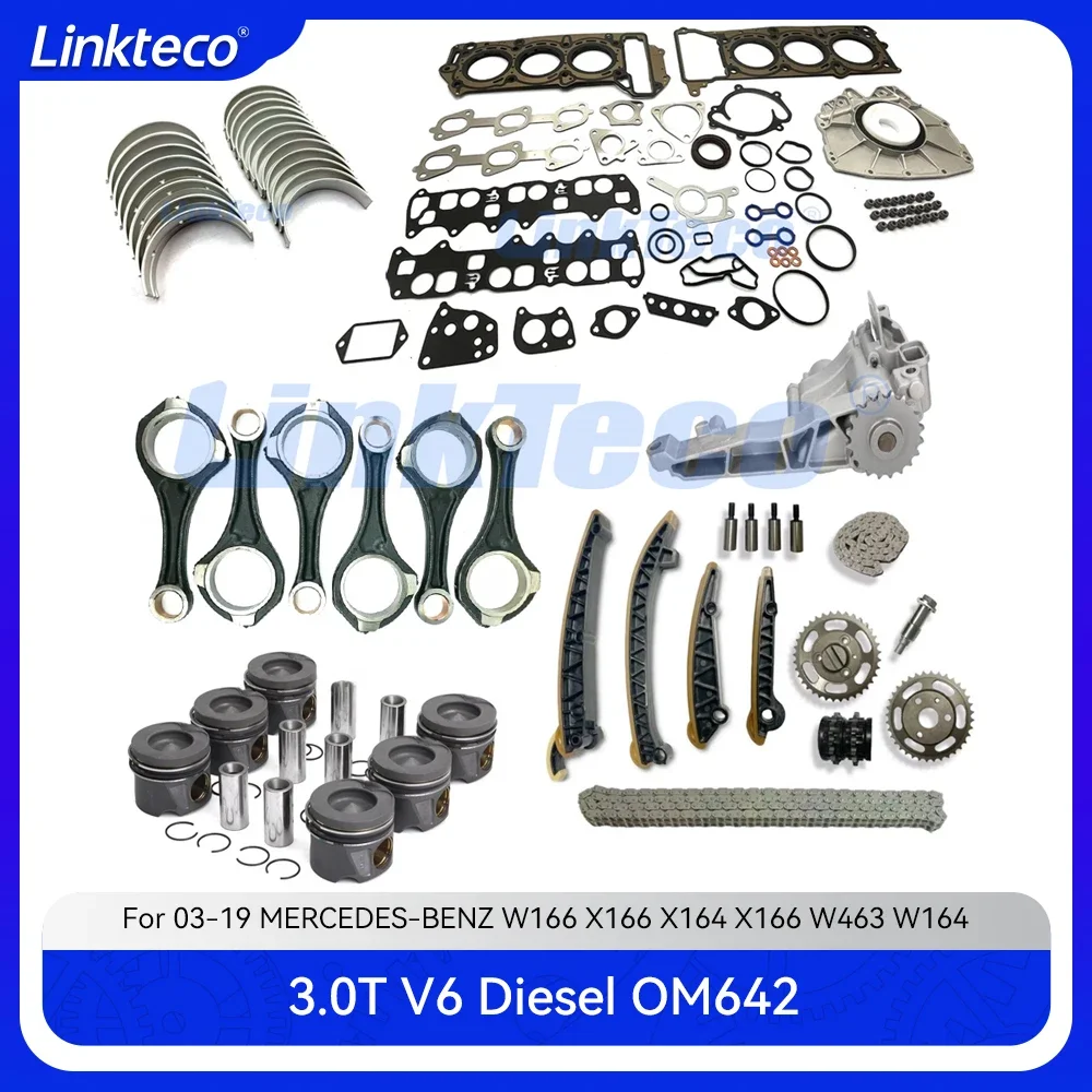 Engine Full Gasket set Con-Rod Bearing Piston Ring Timing chain kit Oil Pump Fit 3.0 T L OM642 For 3.0T MERCEDES-BENZ W166 X166