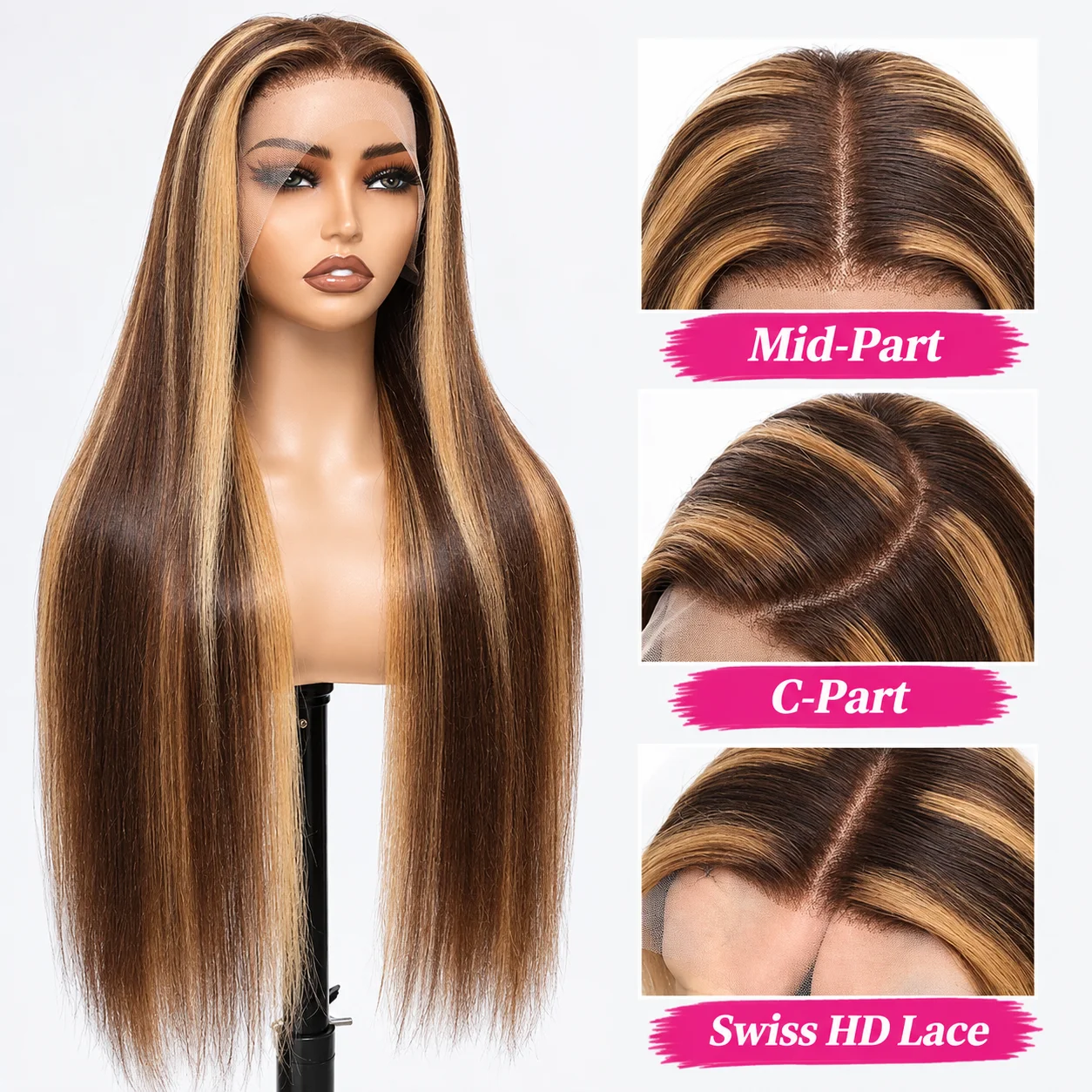 P4/27 Highlight 13x4 HD Lace Front Wig Human Hair Pre Plucked Pre Bleached Knots Straight Piano Color Wigs For Women