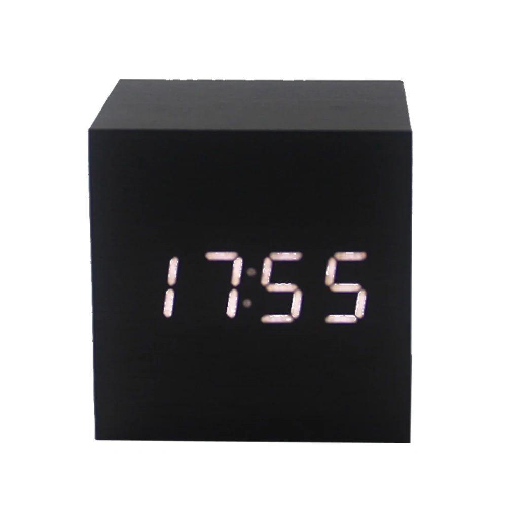 

LED Wooden Clock Date Display Alarm Creative Multi-function Digital USB Charging 4x7 Wood Design Large Screen