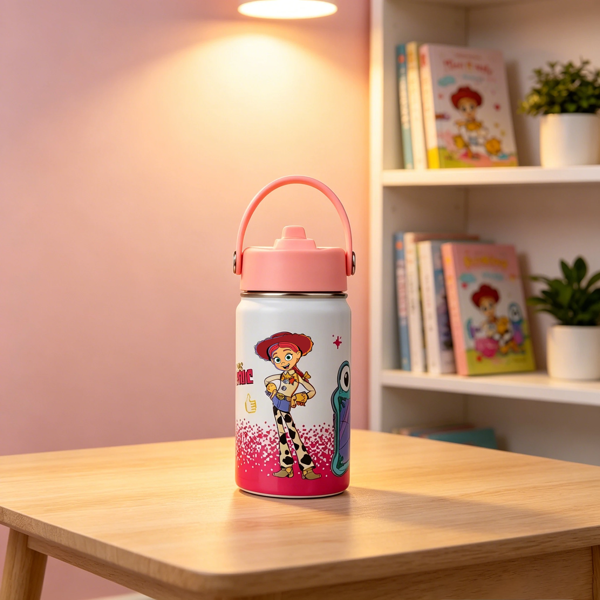 1pc 12oz Disney Jessie & Lilypad Stainless Steel Tumbler Gradient Print with Carry Handle Portable Cup for Outdoor Travel Home - view 6