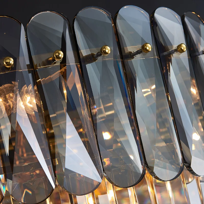 

Luxury K9 Crystal Pendant Lamp Amber/Smoky Grey Foyer Bedroom Dining Room Round Luminaire Nordic Fashion Metal Hanging Light