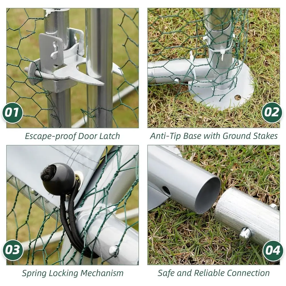 広々とした13x10x6.4フィートの屋外鶏小屋（カバー付き）、8～12羽の鶏用ウォークインペン、フラットルーフデザイン