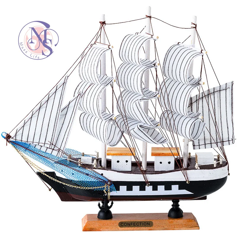 Wooden smooth sailing boat model office living room crafts Mediterranean style decoration creative ornament