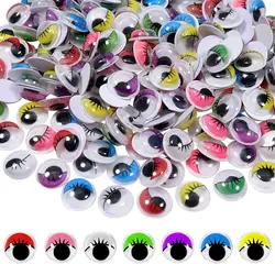100pcs Plastic Googly Eyes with Eyelashes Wiggle Eye Self Adhesive Assorted Colors 10mm Round Sticker Eyes for Arts Scrapbooking