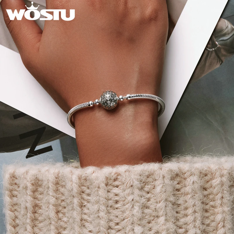 WOSTU 925 Sterling Silver Chain Bracelet Original Bangle For Women Fit Authentic Charms Beads Fashion Jewelry Making Bracelet