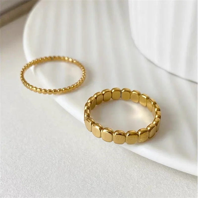 

2024 New PVD Plated Stainless Steel Women Rings Simple Round Texture Waterproof Finger Stacking Gold Color Ring Wedding Jewelry