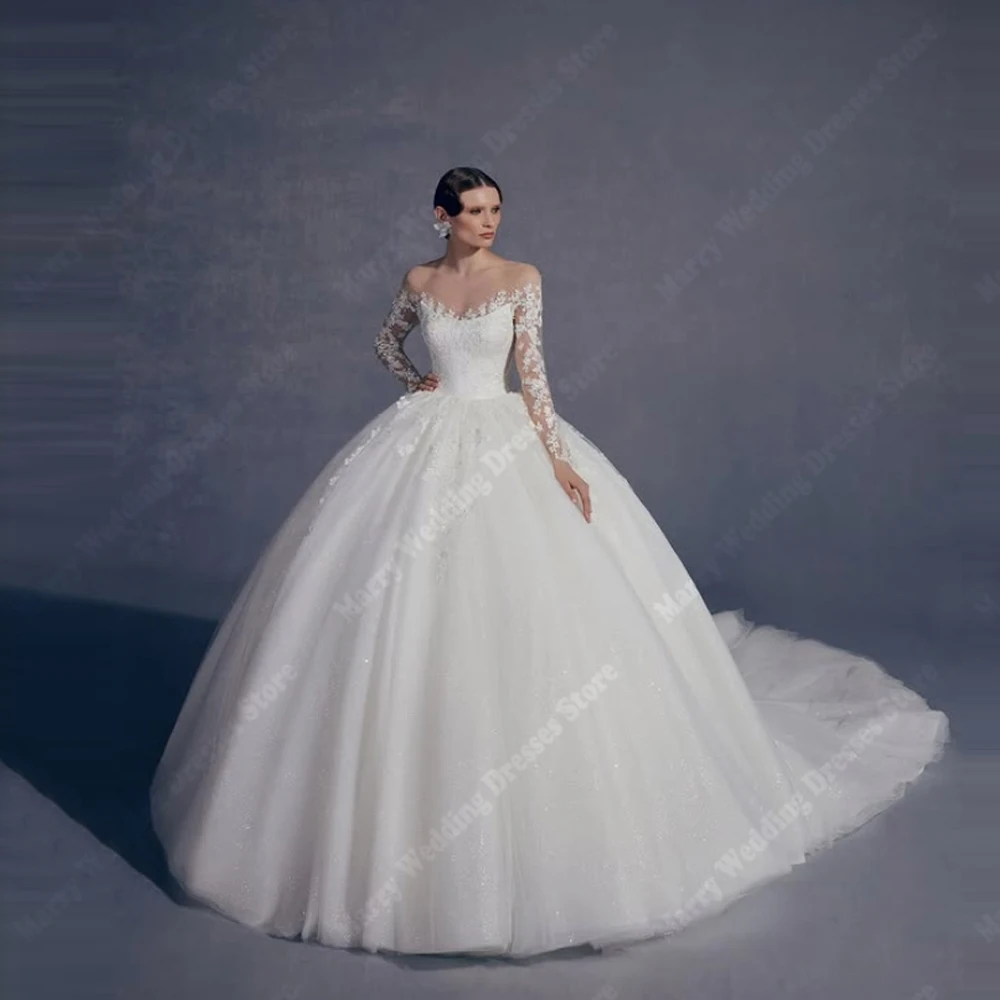 Suknie ślubne damskie z odkrytymi ramionami, linia A, dekolt w serduszko, tiulowe suknie ślubne, bez rękawów, długość do podłogi, Vestidos Novias Boda