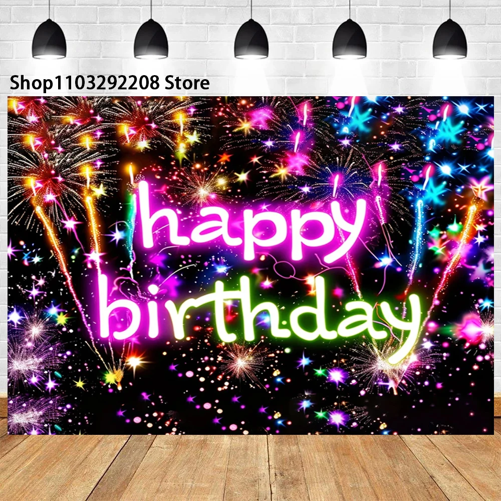 Neon Floral Pink Heart Theme Grass Happy Birthday Cake Neon Glow in The Dark Party Photography  Girl Background Wall Supplies