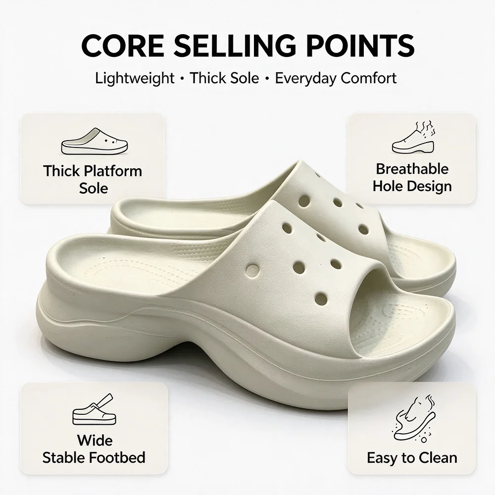 Crocs Little Whale Platform Slippers Women's Open-toed Hole Shoes Retro Versatile Outdoor Beach Cool Slippers