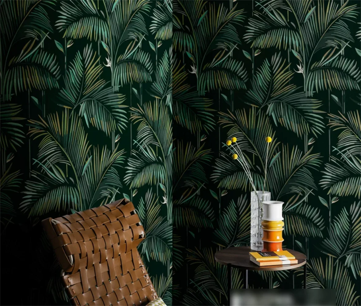 American Honolulu Palm Leaf Wallpaper Imported Living Room Bedroom Background Wall Hotel Customized Mural