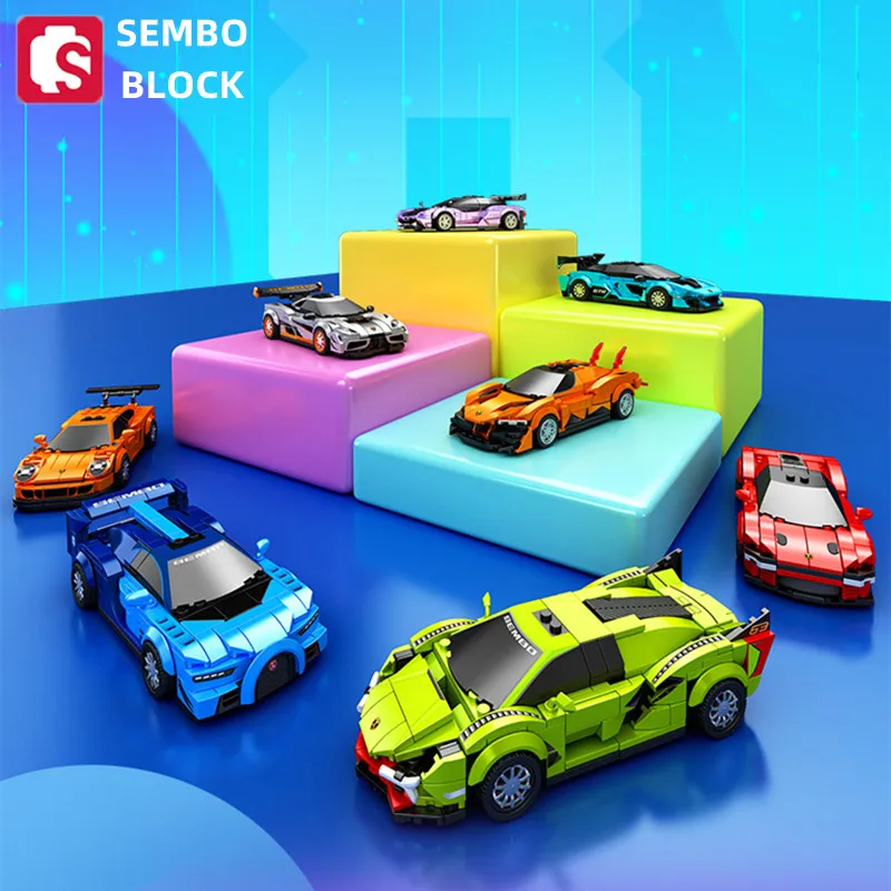 

SEMBO BLOCK pull back sports car brick model can be assembled super racing creative DIY novelty toy boy gift room decoration