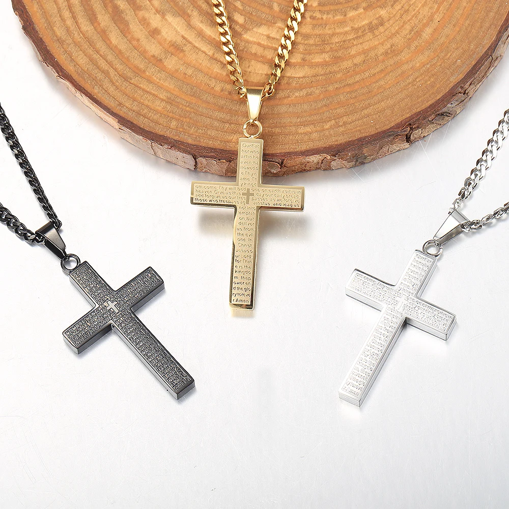 Cross Pendant Necklace For Men Women Jesus Christ Charm Necklace Gold Color Black Silver Color Cuban Chain Religion Jewelry