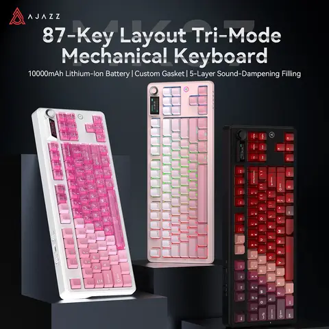 AJAZZ MK87/MK87PRO Latest Tri-Mode 87-Key Mechanical Gaming Keyboard with Screen, Long Battery Life Compatible with Laptops