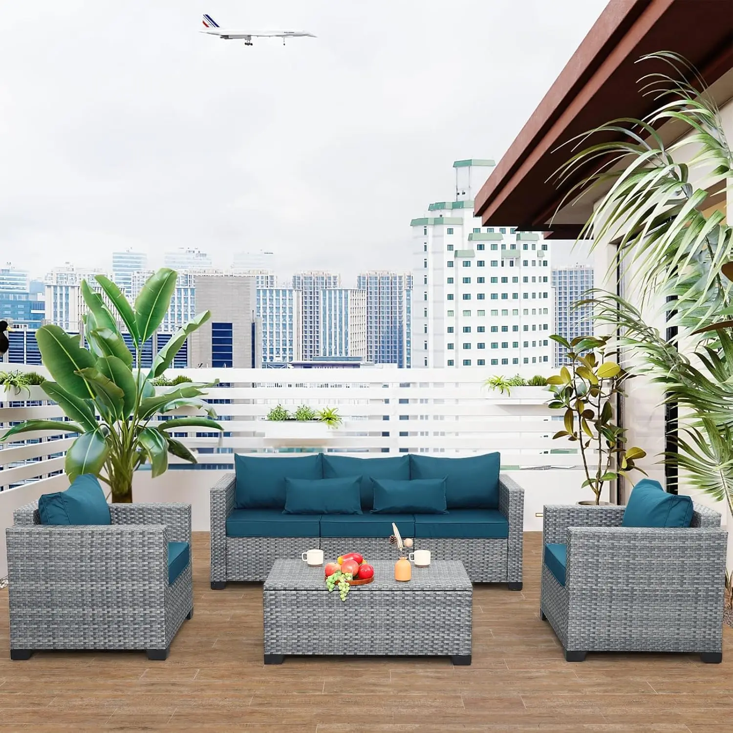 

Комплект садовой мебели из 4 предметов: плетеный диван из ротанга PE для улицы с отсеком для хранения и столиком, на заказ