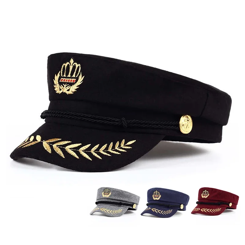 Vintage warme Mütze für Herren und Damen, Herbst und Winter, flache Militär-Baskenmützen, Kapitänsmützen, verstellbare Seemannsmützen, Marinekappen, Hüte