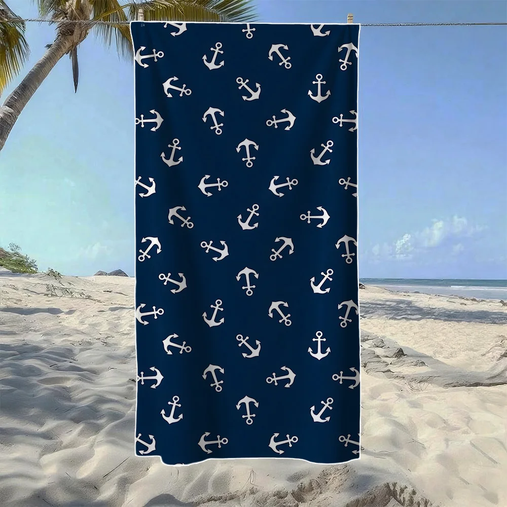 Nautical Anchor & Ship Wheel Pattern Beach Towel, Soft Durable Quick-Drying, Ideal For Summer Beach, Swimming & Camping