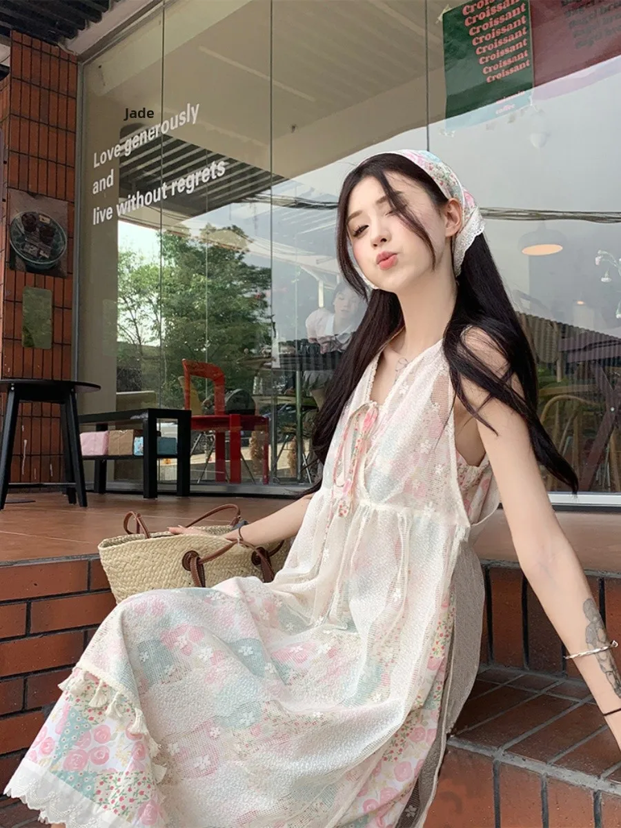 الحلو الأزهار المرقعة باجا Sle قبالة الكتف الدكتور شرابة التستر قطعتين مجموعة المرأة الصيف تنورة طويلة فستان كاجوال #4