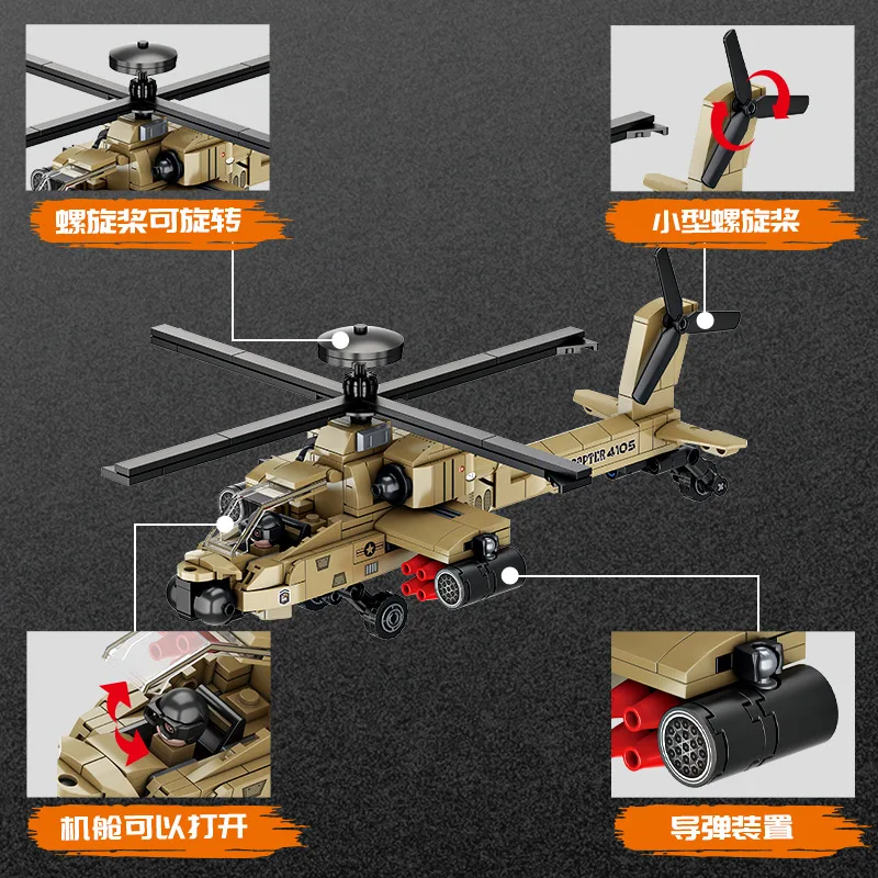 Apache Helicopter Building Blocks MOC FC4105 Modern Military Fighter Model Bricks Army Plane High Tech Toy Boys Kids Gift Set