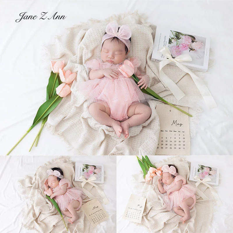 

Newborn photo props infant baby girl pink headband+dress princess birthday clothing set
