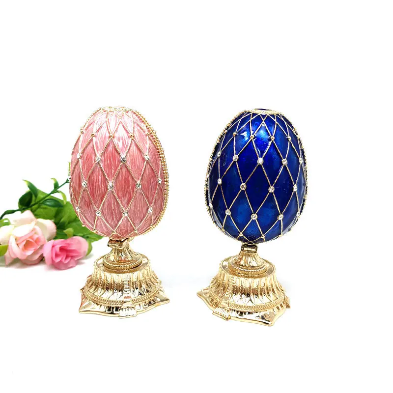 SHINNYGIFTS Hand Painted Easter Egg Style Decorative Enamel Trinket Box Faberge Egg Figurine Collectible Jewelry Boxes