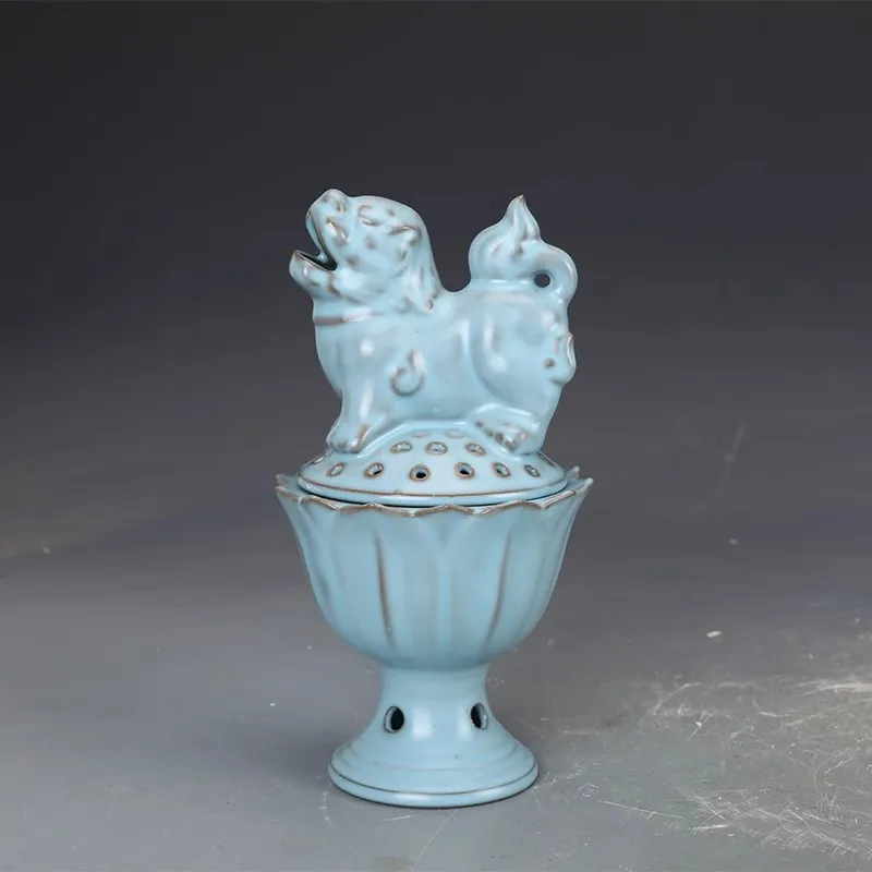 Song porcelain collection Ru kiln sky blue glaze lion incense furnace porcelain antique antique vintage goods collection genuine