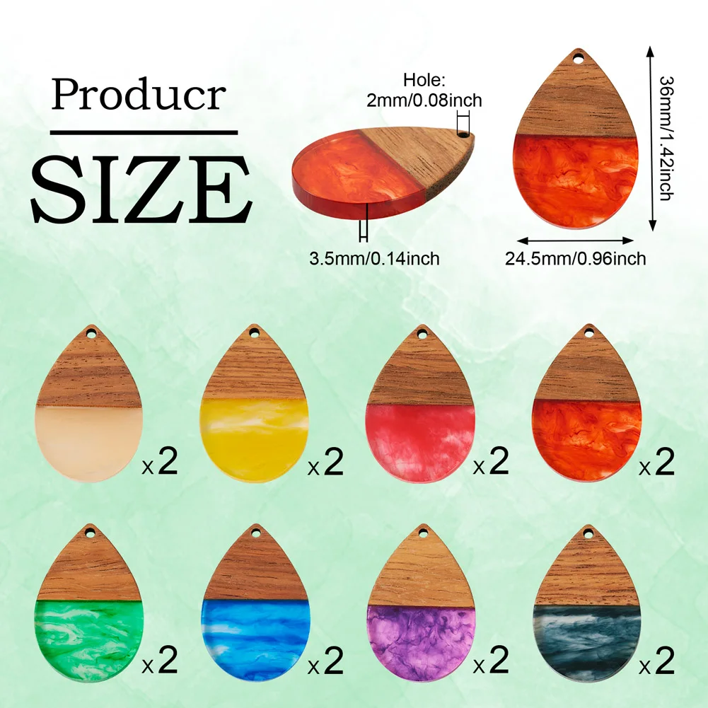 16Pcs Teardrop Transparent Resin Wood Pendants Charms for Jewelry Earrings Necklaces DIY Making Aceessories