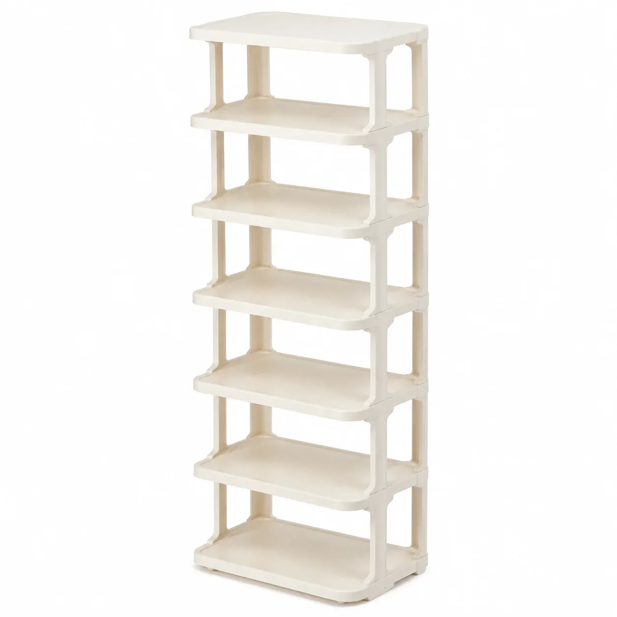Sturdy Multi-Layer Plastic Shoe Rack Space Saving Entryway Organizer for Home Dorm Small Apartment Entrance Storage Beige-7Tier
