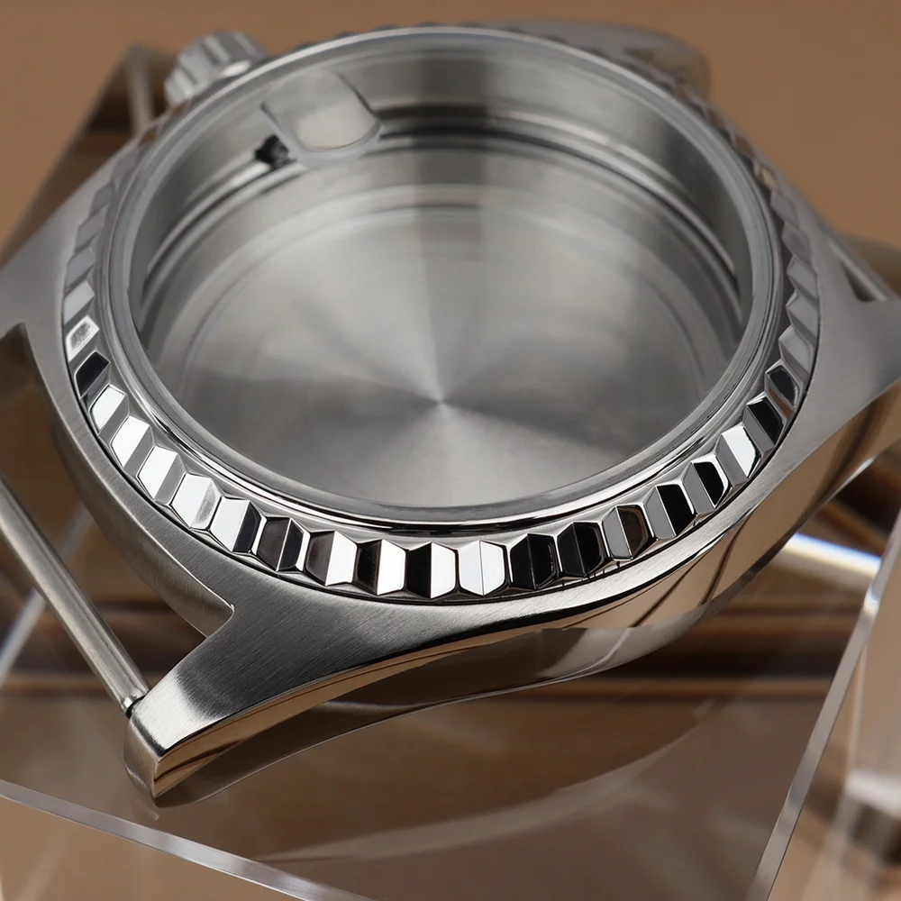 NH35 36 Silver Polished Watch Cases Fluted Curved Bezel For NH35 NH36 NH34/38 4R Movement Mod Parts 29.5mm Dial Screw-In Crown