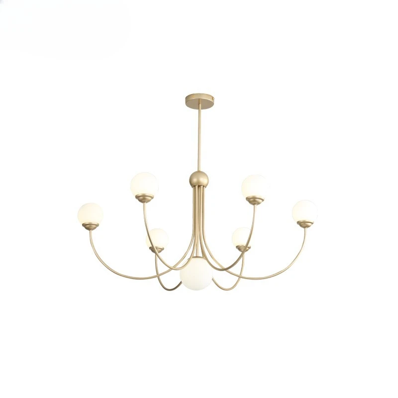Nordic 7-head pendant light with electroplated metal glass lampshade, adjustable height, suitable for apartment master bedroom