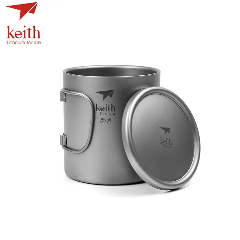 

Титановые кружки Keith с двойными стенками, титановой крышкой и складными ручками, походная посуда, ультралегкая дорожная кружка для кемпинга