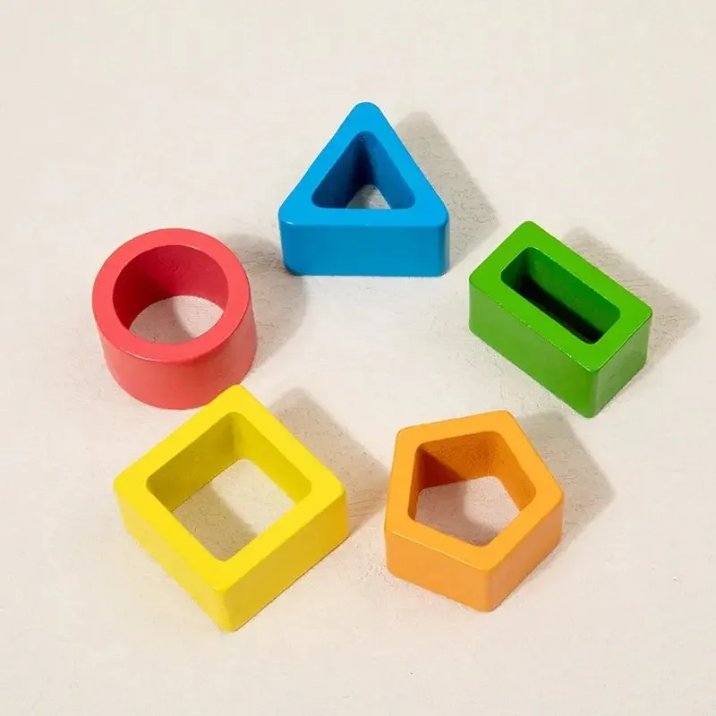 Montessori Wooden Sorting Stacking Toys Shape Color Sort Block Puzzles Toddler Geometric Stacking Toys for Baby Early Education