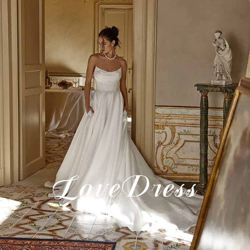 LoveDress Simple Satin Strapless Wedding Dress Sexy Open Back With Lace Up Pleated Bride Gown Cutsom Made Vestido Customized