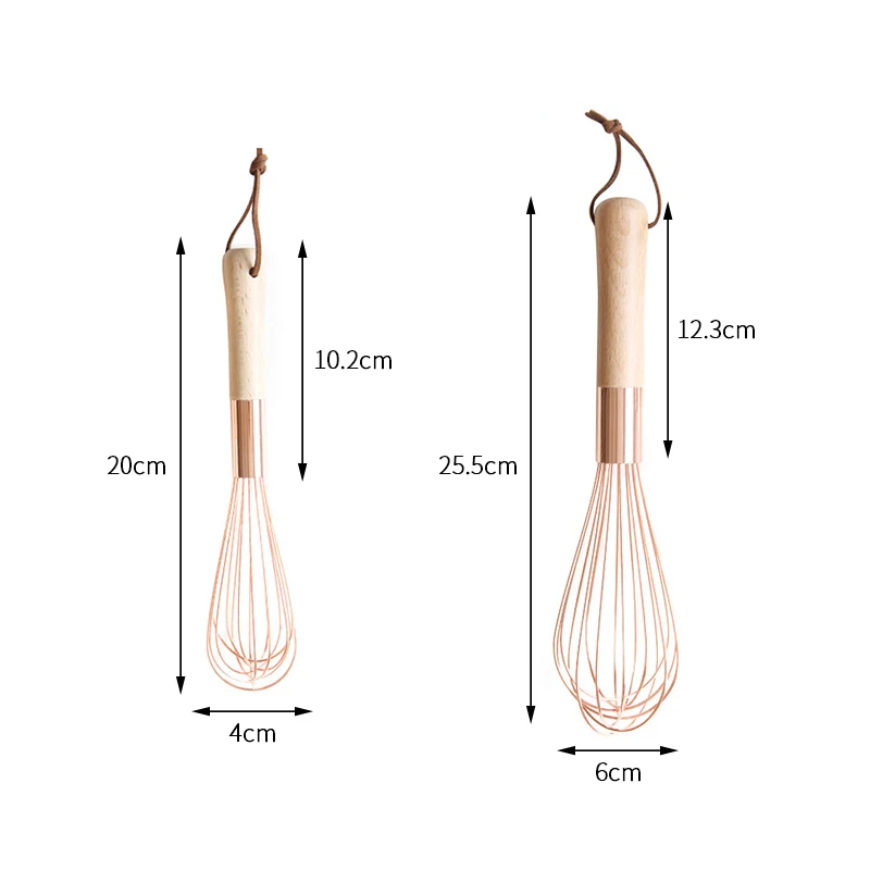 Wooden Handle Stainless Steel Egg Beater Nordic Ins Rose Gold Kitchen Household Baking Tool Mixer