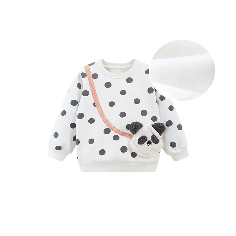 Jumping Meters 2-7T Winter Girls Sweatshirts With Fleece Inside Warm Children's Clothing  Dots Panda Baby Shirts Tops