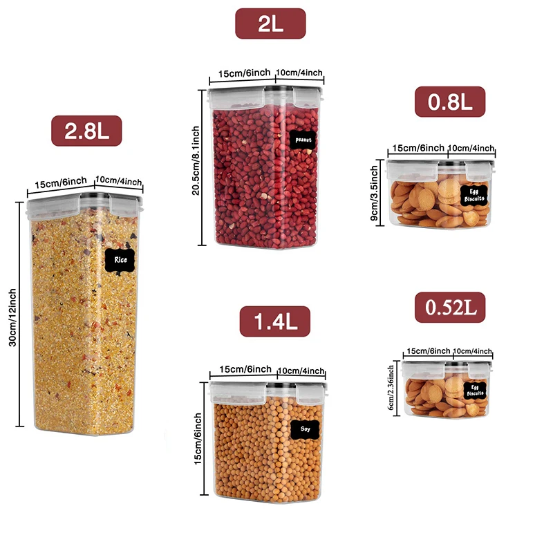 5 Pcs Set Kitchen Storage Organizer PP High Quality Food Container Kitchen Refrigerator Noodle Box Multigrain Storage Box Tank