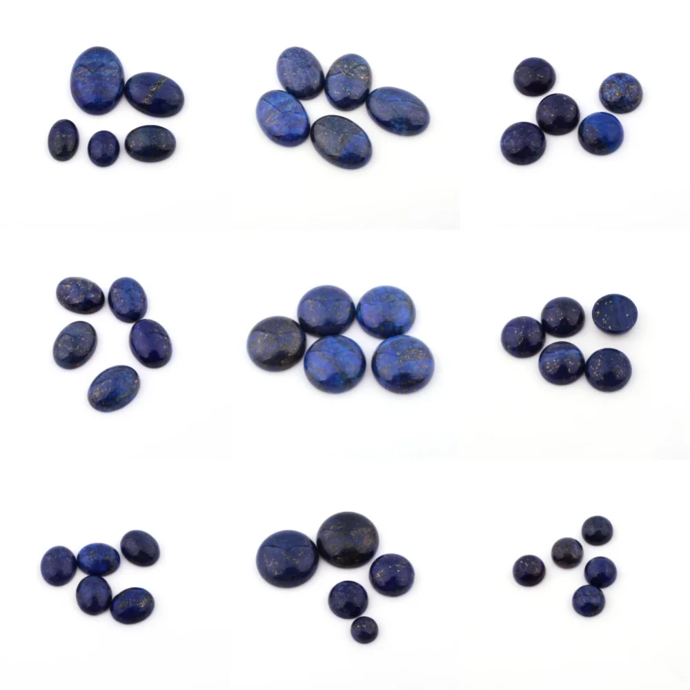 Lapis Lazuli Oval Coin CAB Cabochon Flatback Dome Undrilled Natural Stone Beads for DIY Accessories Rings Jewelry Making 5 pcs