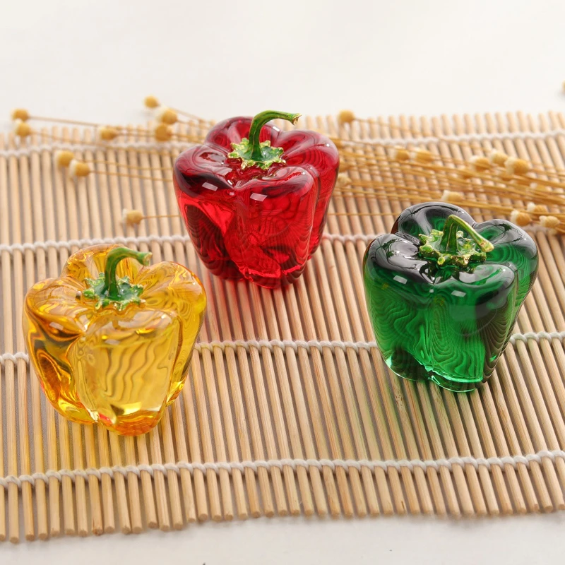 Green Pepper Ornaments Coloured Glaze Decoration Glass Home Decor Glass Crystal Quartz Gift Souvenir