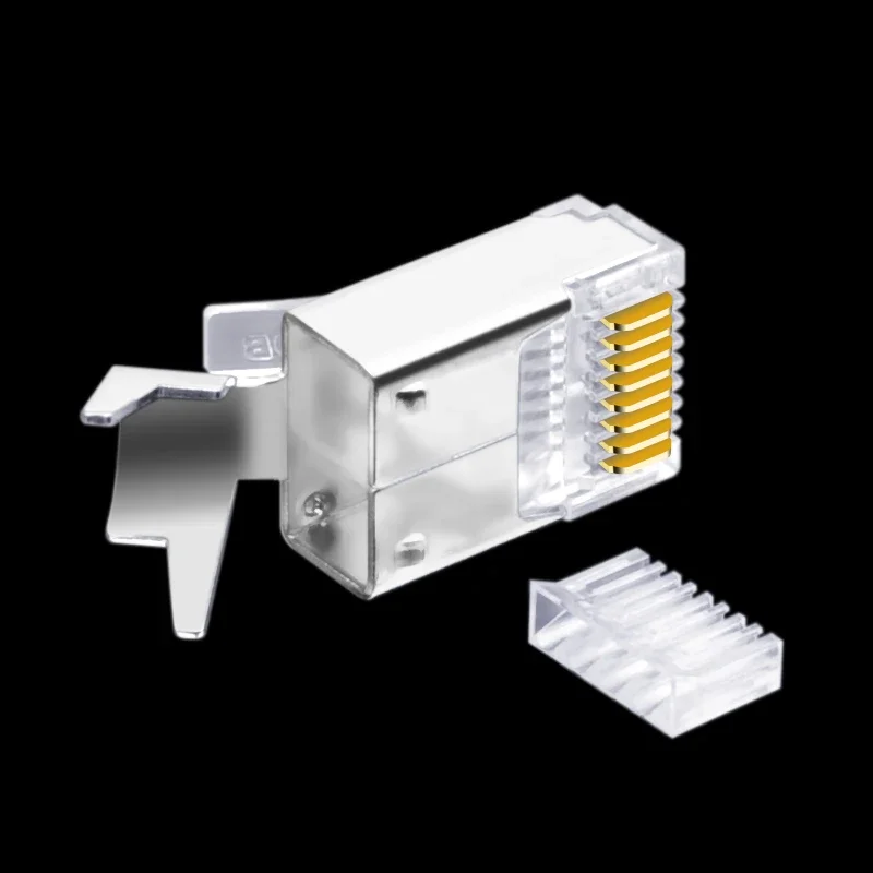 FTP موصلات Cat6 قطعتين 50u مطلية بالذهب جيجابت 8P8C Cat6a Cat5e كابل توصيل إيثرنت ينتهي مع ذيول 30 قطعة
